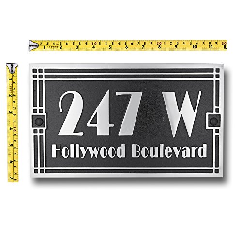 House Number Address Plaque Art Deco Line Style. Cast Metal Personalised Yard Or Mailbox Sign With Oodles Of Number And Letter Options. Handmade In England By The Metal Foundry Just For You