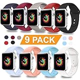 DOBSTFY Sport Band Compatible for iWatch Band 38mm 40mm 42mm 44mm, Soft Silicone Replacement Sport Strap Compatible with Apple Watch Series 4/3/2/1, 38mm 40mm S/M (9 Pack)