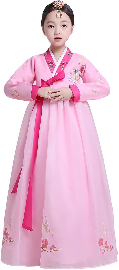 Korean Traditional Embroidery Kids Hanbok Dress Costume For Girls