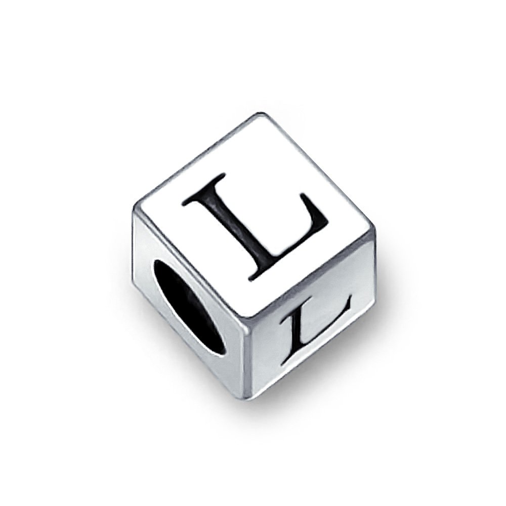 Bling Jewelry Block Letter L Alphabet Initial Charm Bead For Women For Teen .925 Sterling Silver For European Bracelet