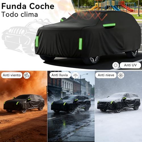AUTODIAG Cubierta para Auto SUV,520x200x180CM Funda para Carro Impermeable,Cremallera y Cintas Reflectante,Cerradura Extra y Cuerda antiviento,Anti-UV,Anti-Nieve,Antiarañazos,Ideal para Exteriores