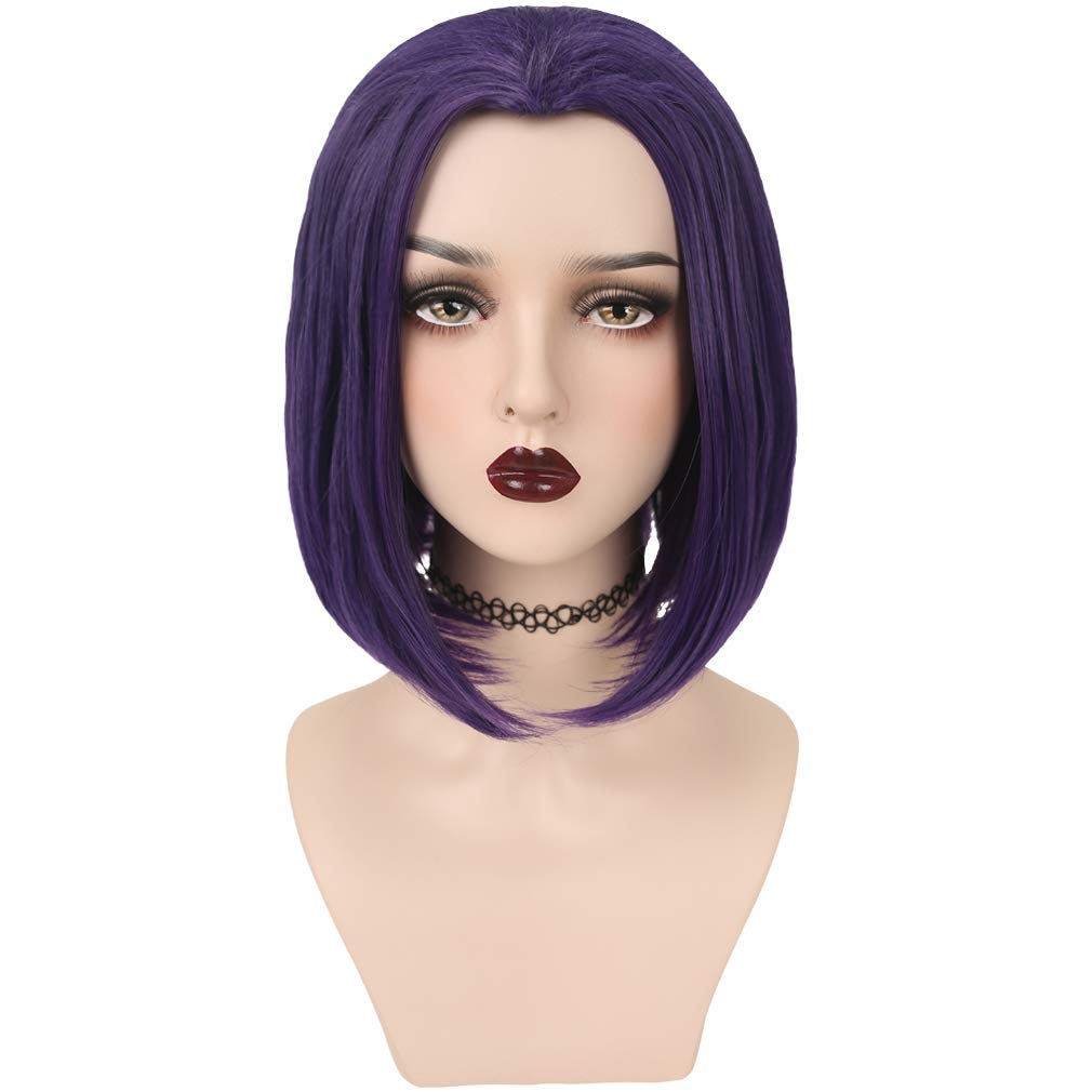 Photo 1 of YOGFIT Women's Teen Superhero Purple Short Straight Wig with Widow's Peak Synthetic Cosplay Wig for Halloween Costume Party Anime Wig