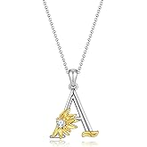 Gold Initial Sunflower Necklace for Women - Letter Pendant Jewelry Gifts