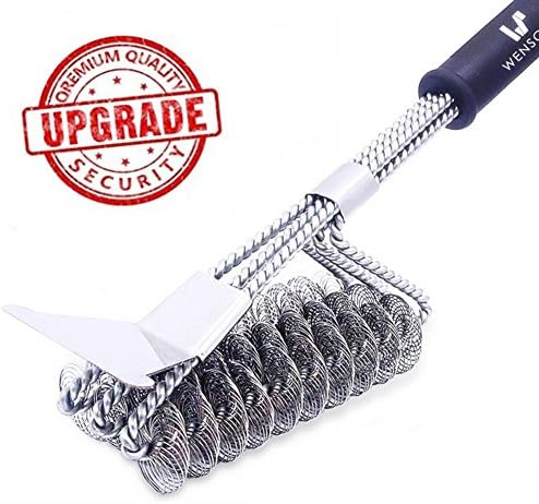 Wenscha BBQ Grill Brush and Scraper 2018 Upgrade 3 in 1 Heavy Duty 18 inch Barbecue Cleaner Accessories BBQ Cleaning Brush with Triple Head Scrubber &amp; Scraper for Weber Gas/Charcoal