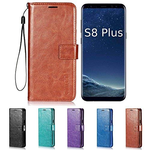 Samsung Galaxy S8 Plus Case, HLCT PU Leather Case, with Soft TPU Protective Bumper, Built-in Kickstand, Cash and Card Pockets (Brown) - Thumbnail 6