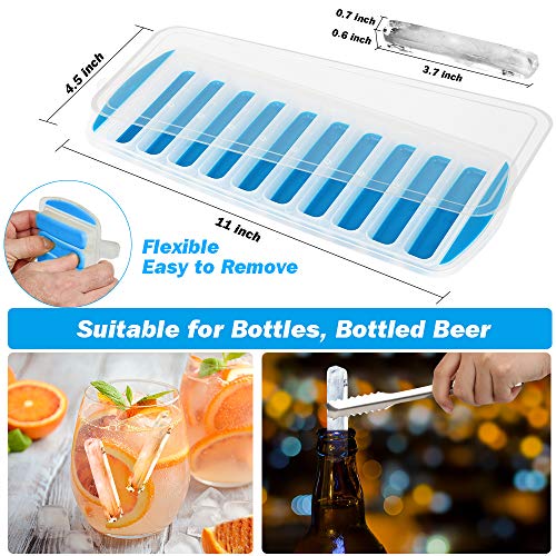 Ice Cube Tray with Lid & Mini Ice Tongs, BPA Free Ice Tray, Patinao Flexible 3 Pack Reusable Silicone Ice Trays for Freezer, Bottle Ice Stick Maker Mold with Covers, Ideal for DIY, Whiskey & Cocktails