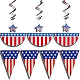 4th of July patriotic decorations party pack, includes a 24 feet stars and stripes banner, Patriotic American Flag Bunting 12 Ft. Long patriotic hanging swirl star shaped decorations!