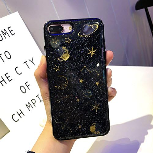 Delleu Phone Case For iPhone Cartoon Planet Space Star Case For iPhone Plus Glitter Powder Clear Back Cover