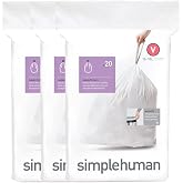 simplehuman Code V 60 Count, Dispenser Pack Custom Fit Liners, Drawstring Trash Bags, 16-18 Liter / 4.2-4.8 Gallon, White
