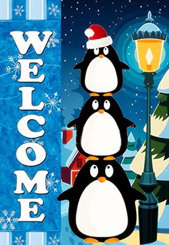 Premium Christmas Garden Flag Merry Christmas Decoration Holiday flag Decorations with Cute Penguins Welcome for inside or outside 12 x 18 Double sided Reads correctly on both sides