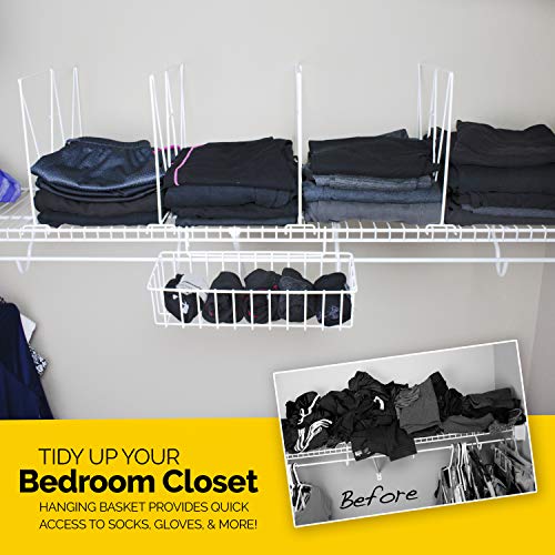 Wire Shelf Divider for Closets, Set of 8 Closet Dividers, 1 Hanging Basket Organizer for Maximum Storage, Home Organization for Kitchen, Pantry, Linen or Laundry Shelves, Works with 12 Inch Shelving - Thumbnail 6