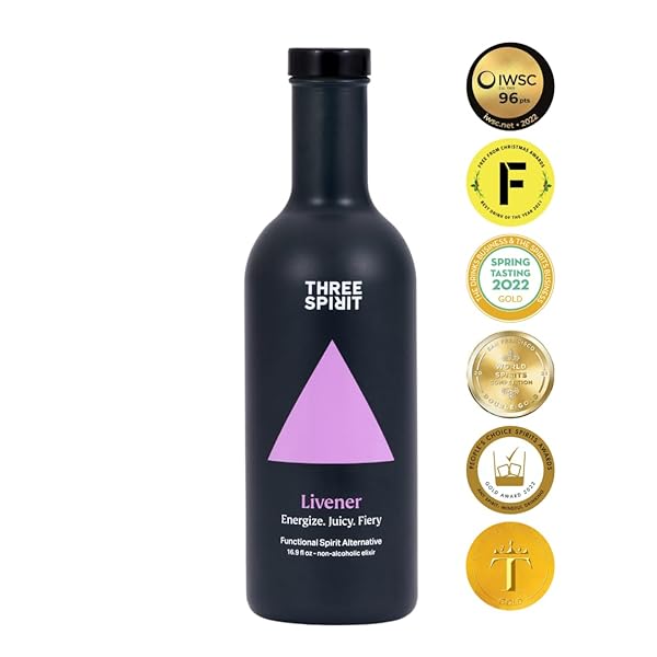 THREE SPIRIT NON-ALCOHOLIC ALTERNATIVE SPIRIT- THE LIVENER, 50CL | ENERGIZING WITH NATURAL CAFFEINE, ADAPTOGENS & WATERMELON & GINGER | MULTI-AWARD WINNING ACTIVE BOTANICAL, GLUTEN FREE & VEGAN DRINKS