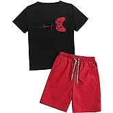 SOLY HUX Boy's Letter Graphic Short Sleeve Tee Shirt and Drawstring Waist Shorts Set 2 Piece Outfit