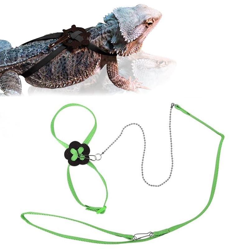 CQJ Adjustable 4.72inch Reptile Lizard Harness Leash,Turtle Lizard Pet Traction Belt Bearded Dragon Accessories Soft Small Pet Animal Harness Rope Outdoor Used (green)
