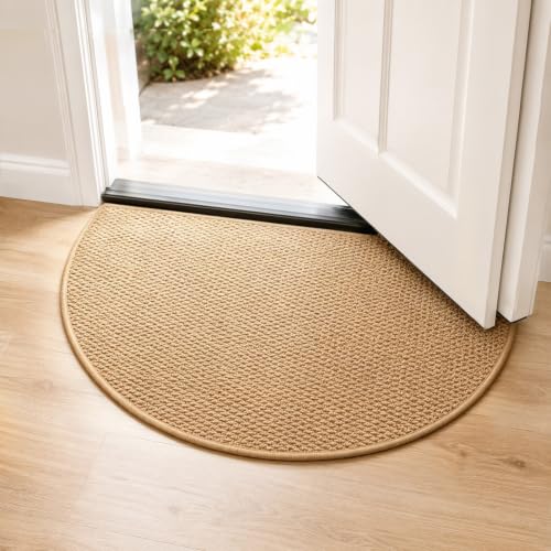 Rantuia Tapete para Entrada De Casa Semicircular 80 x 50 cm, Tapete Entrada Antideslizante, Superficie Tejida De Bucle, Atrapa Polvo y Suciedad, para Puerta, Pasillo y Sala, Color Camel