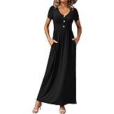GRECERELLE Womens Summer Long Maxi Dresses 2026 Short Sleeve V Neck Casual Button Dress with Pockets