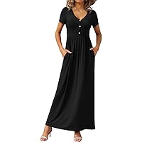 chinese dress ladies GRECERELLE Women Summer Crew Neck Casual Short Sleeve Long Maxi Dress with  Pockets, Boho Khaki, S at Amazon Women's Clothing store main image 0