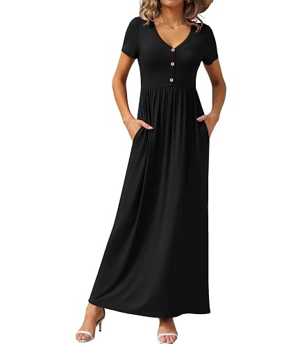 grecerelle maxi dress Casual Summer Dresses Women Sexy Deep V Long Short Sleeve Button Down Split Beach Dress with Pockets at Amazon Women's Clothing store Color:Gold Baroque Floral Cotton Traders Light Blue discount_20