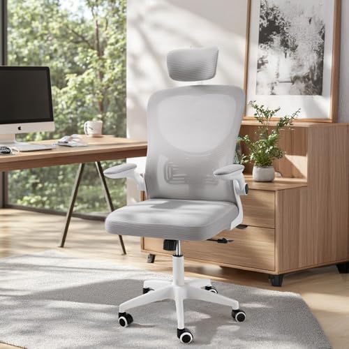 OSLIFE Silla Oficina con Altura Ajustable，con Función de Bloqueo de Inclinación Silla Ergonomica Escritorio，Respaldo Alto, Soporte Lumbar, Reposacabezas Ajustable, con Ruedas Silla Gamer (Gris)