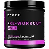 Kaged Sport Pre Workout Powder for Men & Women, Glacier Grape, Sport Certified, 188mg Caffeine, Nitric Oxide Supplement, Beta Alanine for Energy, Weightlifting, Cardio Endurance, Strength, 20 Servings