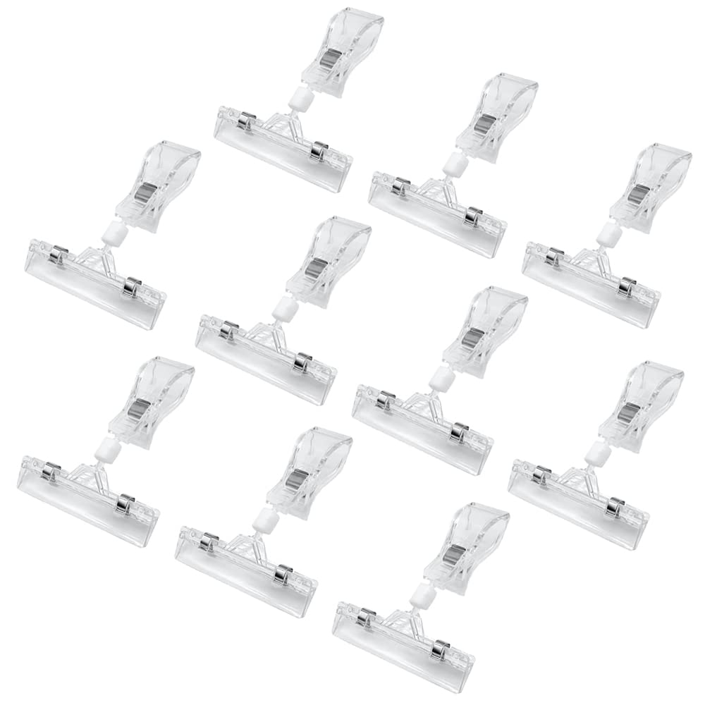 Voarge Price Display Clips, 10 Sets Rotating Sign Holder, Adjustable Clip-On Price Tag Display for Shop, Supermarket, Home, Office, Exhibition, Event