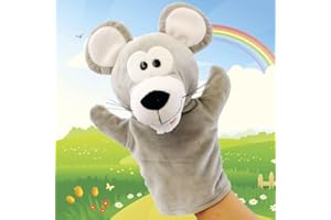 Hopearl Plush Mouse Hand Puppet with Open Movable Mouth for Imaginative Play, Role Play, Interactive Toy for Storytelling Teaching Puppet Theater, Gifts for Kids Boys Girls, Gray, 11''