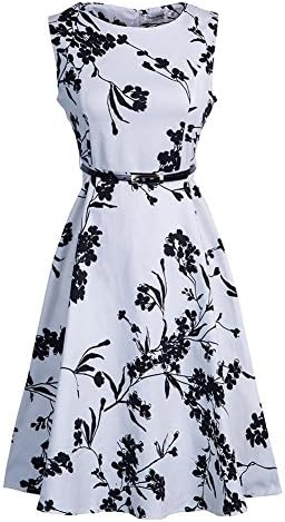 OpenBeauty Women's Sleeveless Vintage Floral Swing Dress with Belt (M, Floral)