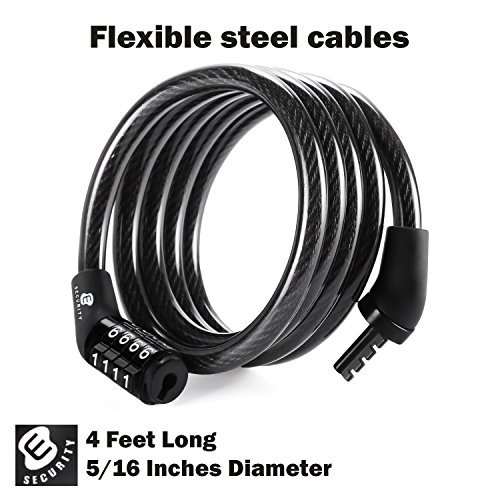 ETRONIC Security Multi-Purpose Self Coiling Cable Lock M4, 4-Feet x 5/16-Inch - Black - Thumbnail 3