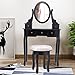 Tobbi Vanity Mirror Table Set in Black Finish Home Furniture Make up Desk Oval Mirror Table with Stool
