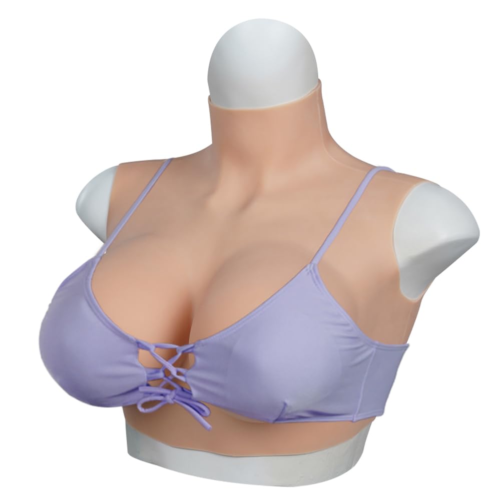 QIAOYIQIAO 4th Silicone Fake Boobs C-G Cup Realistic Breast Forms Silicone Breastplate Fake Breasts for Cosplay Crossdressers Drag Queen (Color 3, D Cup-Cotton Filler)