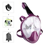 Enkeeo 180°View Snorkel Mask - Panoramic Full Face Design , Anti-fogging & anti-leak snorkeling Diving Scuba Mask for Adults and Youth - Rose L/XL