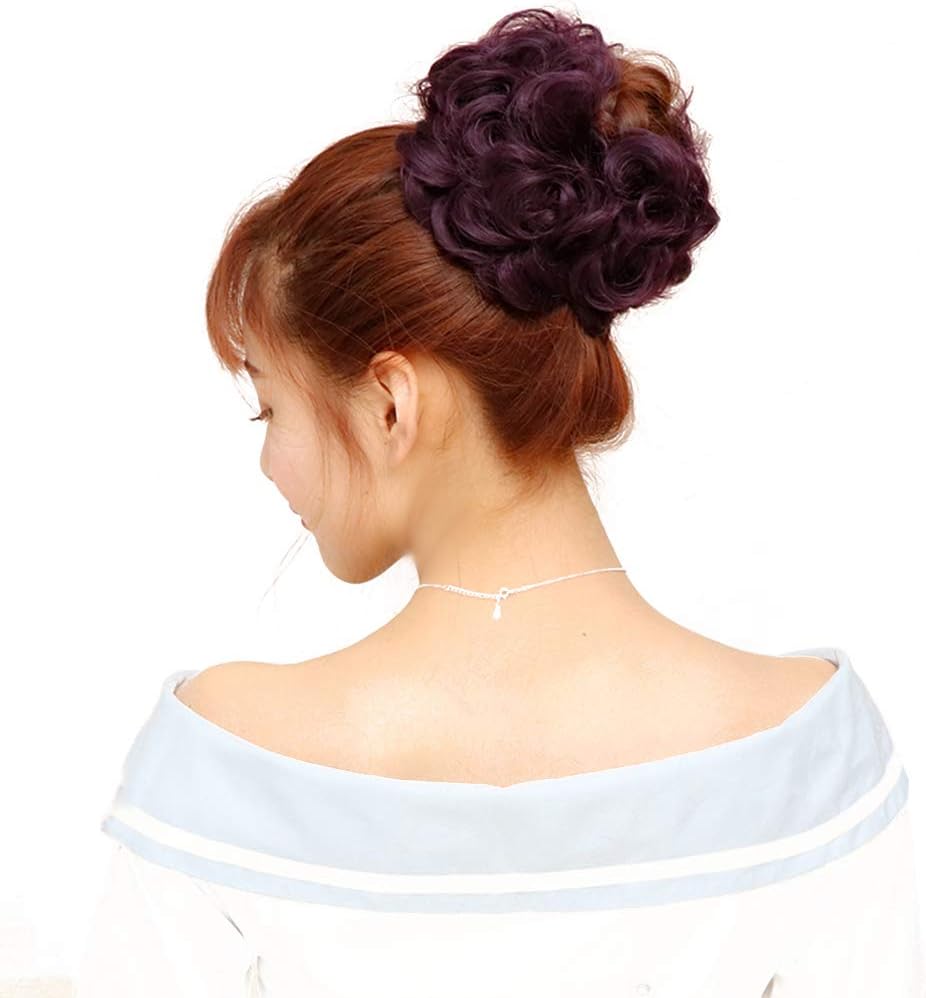 Super Thick Scrunchies Extension Curly Messy Bun Hair Pieces for Women Donut Updo Ponytail Hair Chignons Dark Purple
