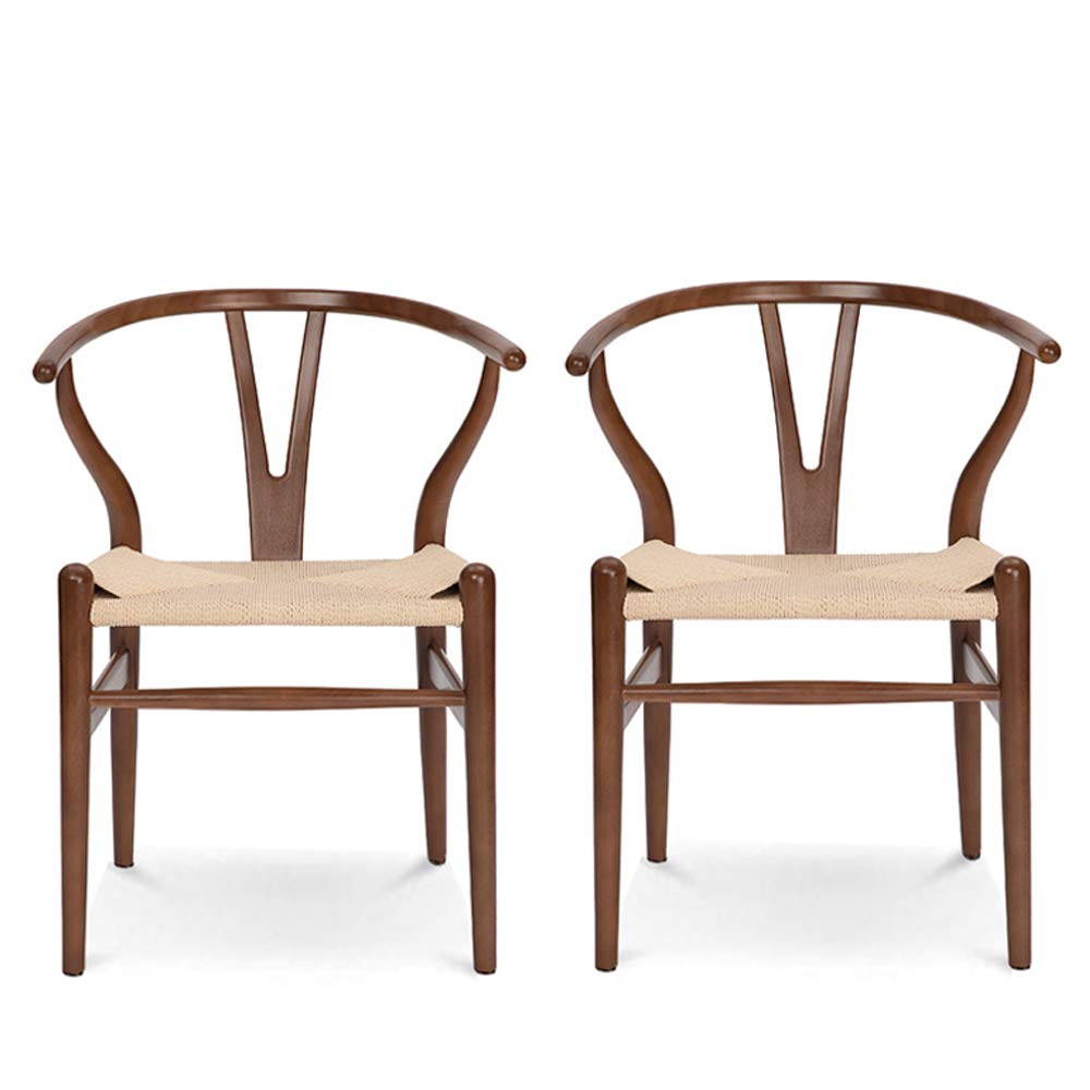Vodur Wishbone Chair Natural Solid Wood Dining Chair Hans Wegner Y Chair Rattan And Wood Accent Armrest Chair Ash Wood Chair Set Of 2 Ash Wood Chestnut Shell Color Painting