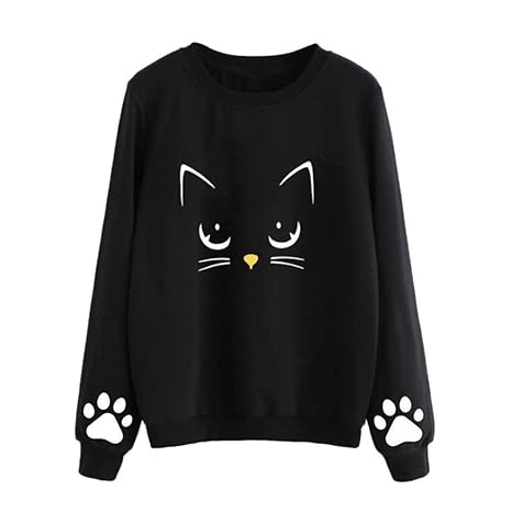 Styledress Sweatshirt Damen,Damen Langarmshirt Katze Hoodie Sweatshirt Sweatjacke Langarm Pullover Hosenanzug T-Shirt Obertei