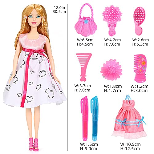 Fashion Princess Doll Playset Dress Up Kit Gift Toys with Accessories