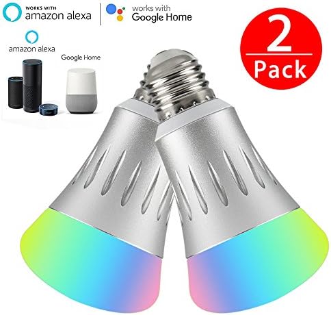 Smart Wifi LED Light Bulb Compatible with Alexa No Hub Required, Sisyphe E27 Wifi Bulb RGB 7W(60 equivalent) Multi Color Dimmable Daylight Night Light for iPhone iPad Samsung (2 Pack)