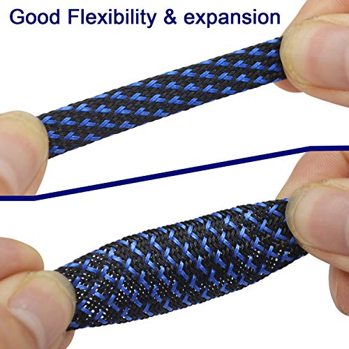 PET Expandable Braided Sleeving Flexo wire Cable Sleeve (0.32" 33ft Black with Blue) Striveday