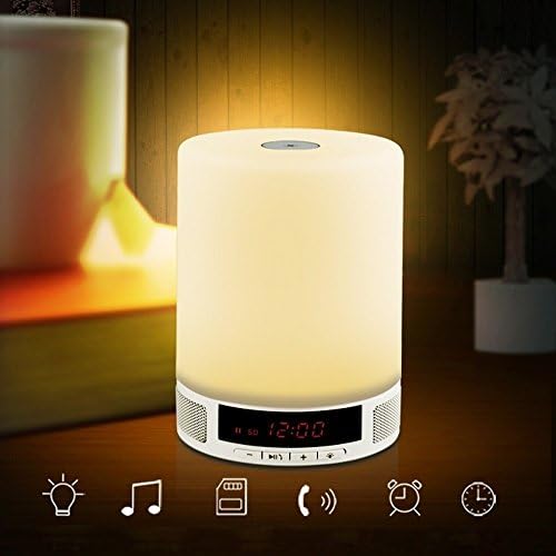 Wireless Bluetooth Speaker Music Sound Box with LED Table Lamp Support Hands-free Call TF Card Slot Alarm Clock Function Touch (Color: White)