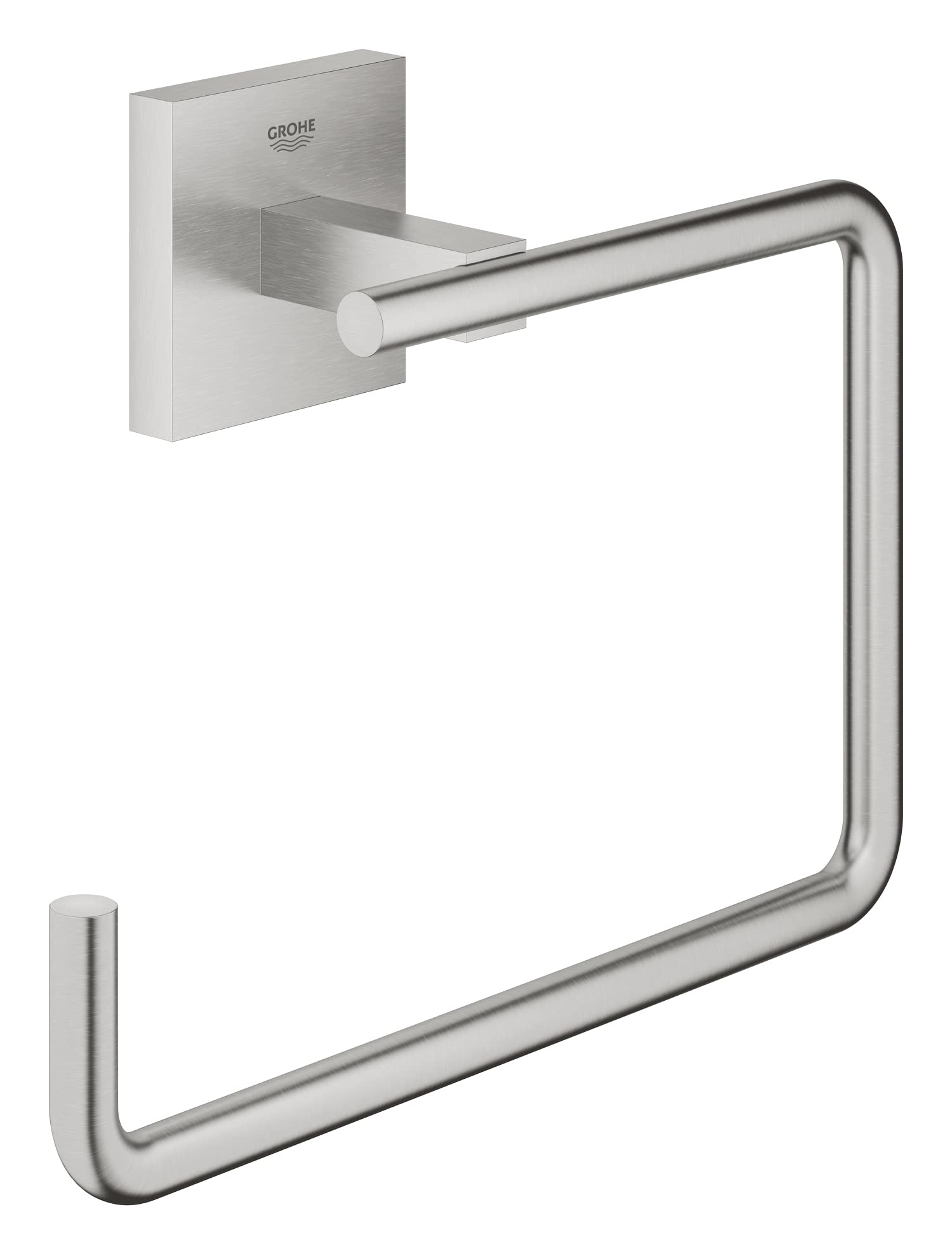 GROHE Start Cube Towel Ring – Bathroom Wall Mounted Towel Holder (Metal, Concealed Fastening, with Screws and Dowels), Size 193 mm, Extra Easy to Fit with GROHE QuickGlue, Stainless Steel, 40975DC0