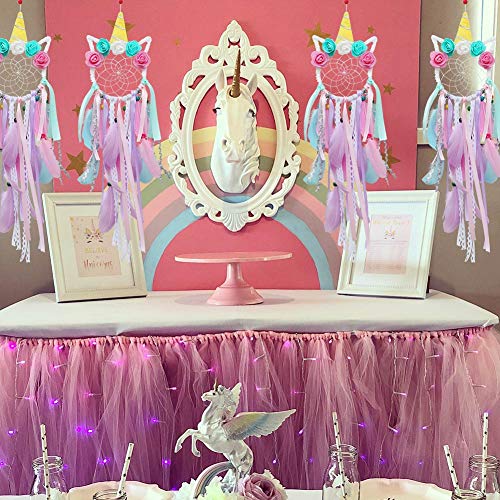 image for AerWo Unicorn Dream Catchers for Kids, Handmade Flower Pink Dream Catc