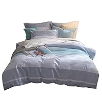 Lausonhouse Cotton Duvet Cover Set,100% Cotton Yarn Dyed Striped Bedding Set - Queen