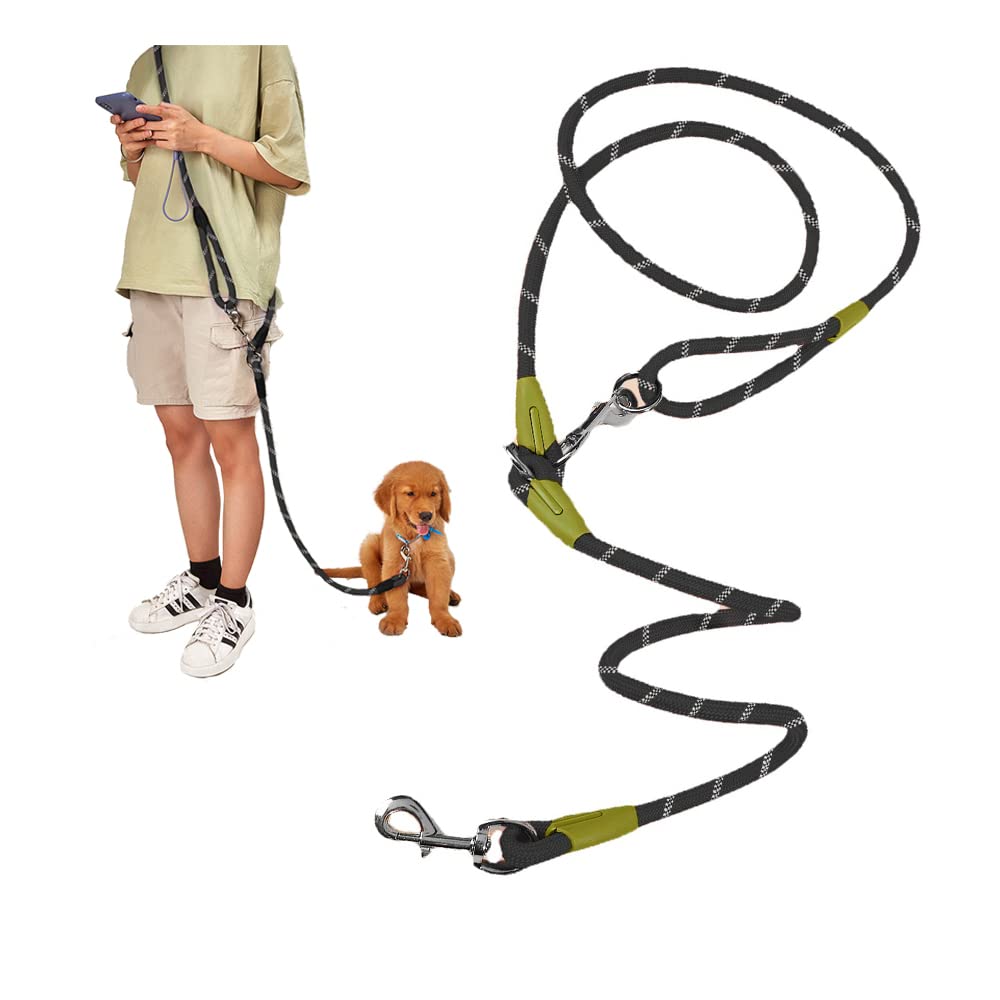 Hands Free Dog Leash for Running Walking Training, Crossbody Double Lead Rope, 1.2cm Thick Nylon Reflective Heavy Duty Leash Belt for Small Medium Large Dogs (Black)