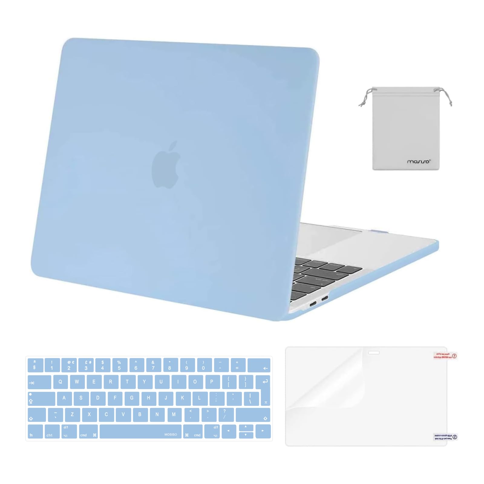 MOSISO Compatible with MacBook Pro 13 inch Case M2 M1 2026 2025 2024 2023-2016 A2338 A2289 A2251 A2159 A1989 A1706 A1708, Plastic Hard Shell Cover &Keyboard Skin&Screen Film&Pouch, Airy Blue