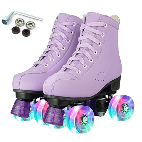 Photo 1 of Simcat PU Leather Roller Skates for Women - High-top Adult Roller Derby Skates Wheels Light up Roller Skates for Girls Boys Kid Beginner Indoor Outdoor (Deep Purple Flashing Wheel,255/uk6.5/eur39)
*USED*