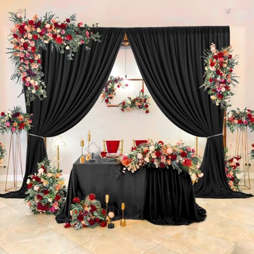 AK TRADING CO. 10 feet x 10 feet IFR Polyester Backdrop Drapes Curtains Panels with Rod Pockets - Wedding Ceremony Party Home Window Decorations - Black
