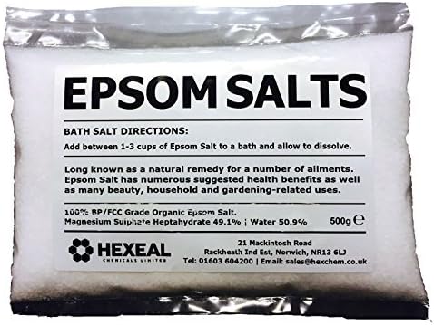 EPSOM BATH SALTS | 500g BAG | 100% Organic | FCC Food Grade | Magnesium Sulphate by Hexeal Chemicals