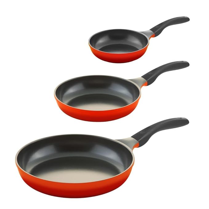 3er Set culinario Bratpfannen, Ø 20, 24 und 28 cm, rot, antihaft und induktionsgeeignet