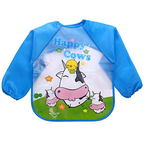 Aniwon 4Pcs Infant Toddler Baby Bibs with Sleeves Waterproof Bibs Long Sleeved Bibs, 1-5 Years Old - Thumbnail 2