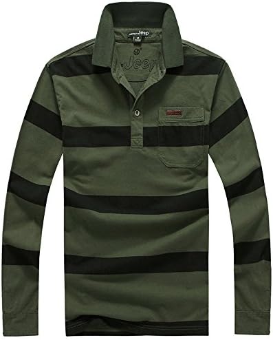 SlJeep Men's Fashion Casual Cotton Brand Stripe Long Sleeve Lapel T-shirt Size 4XL Color Army Green