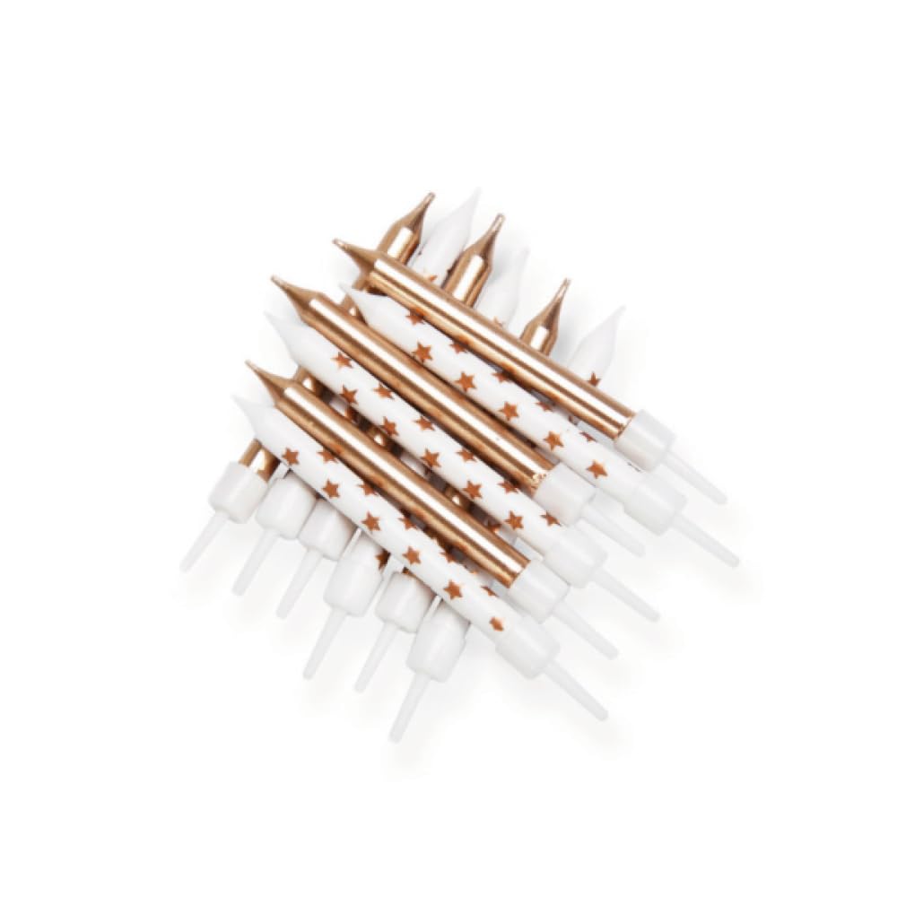 Anniversary house Birthday Candles Set of 12 - Gold Star Metallic with Holders - Printed Party Cake Toppers and Decorations